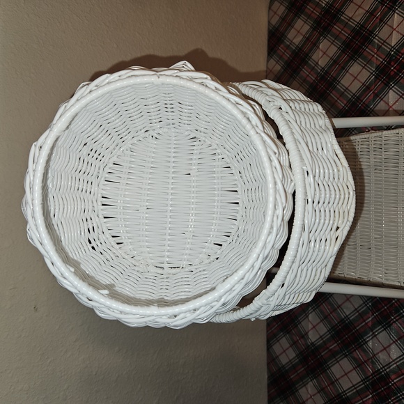 White Wicker Plant Stand with Shelf - Picture 6 of 7